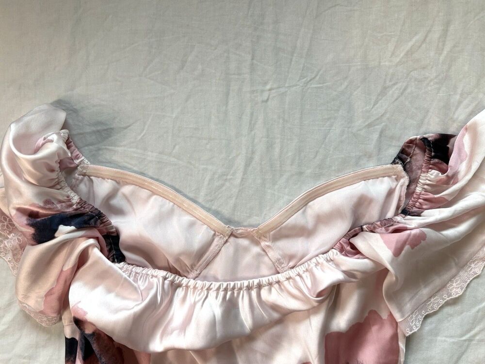 ASOS Satin Off Shoulder Size 12 Bardot Slip Dress Floral Pink Maxi Long Event - Picture 8 of 10